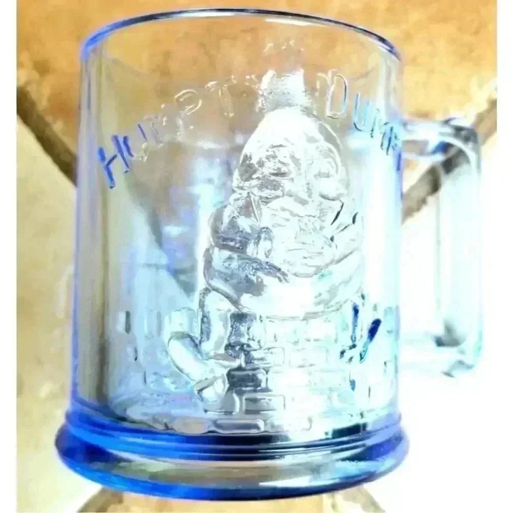 VTG Depression Blue Glass Mug Humpty Dumpty raised on one side Tom Piper S